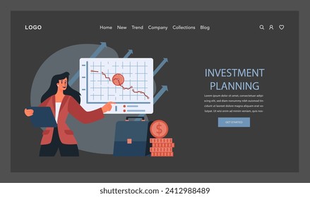 Financial planning web banner or landing page dark or night mode. Personal and family budget development, expense management. Investing money. Financial well-being. Flat vector illustration