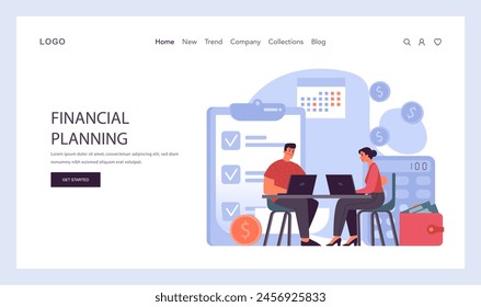 Financial planning web banner or landing page. Personal and family budget development, expense management. Investing money. Financial well-being. Flat vector illustration