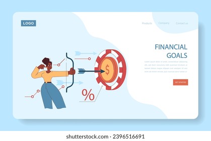 Financial planning web or landing. Achieving financial goals with precision and strategic planning. Targeting wealth and success. Flat vector illustration