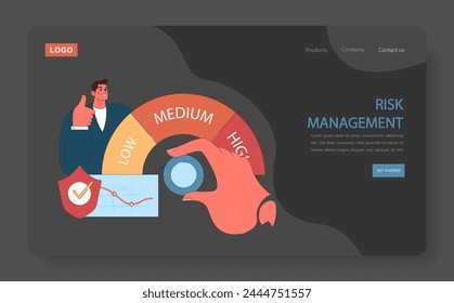 Web o aterrizaje de planificación financiera. Enfatizar la gestión del riesgo en las estrategias financieras. Equilibrio entre riesgo bajo, Mediano y alto para la estabilidad. Ilustración vectorial plana