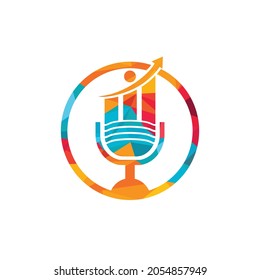 Diseño del logo del vector del micrófono del podcast financiero. ilustración de un micrófono y un diseño de icono de gráfico de negocios.	
