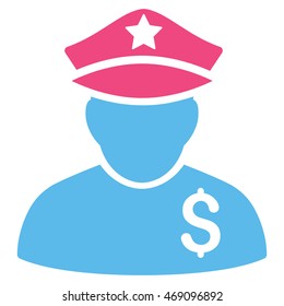 Financial Policeman icon. Vector style is bicolor flat iconic symbol with rounded angles, pink and blue colors, white background.