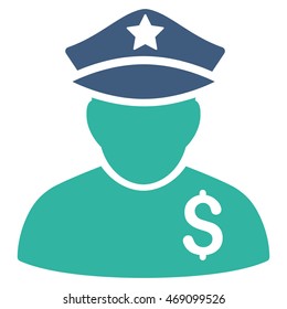Financial Policeman icon. Vector style is bicolor flat iconic symbol with rounded angles, cobalt and cyan colors, white background.