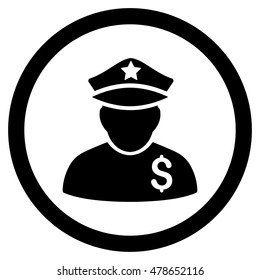 Financial Policeman rounded icon. Vector illustration style is flat iconic symbol, black color, white background.