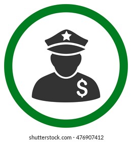 Financial Policeman vector bicolor rounded icon. Image style is a flat icon symbol inside a circle, green and gray colors, white background.