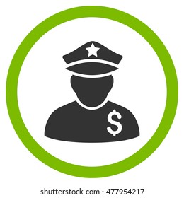 Financial Policeman vector bicolor rounded icon. Image style is a flat icon symbol inside a circle, eco green and gray colors, white background.