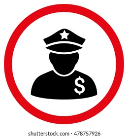 Financial Policeman vector bicolor rounded icon. Image style is a flat icon symbol inside a circle, intensive red and black colors, white background.