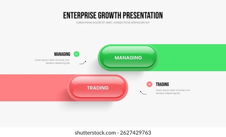 Financial Portfolio 2 Step Infographic Slide Design. Consulting Review Frame Layout Vector Illustration. Marketing Insight Two Option Diagram Slideshow Template.
