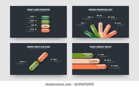 Financial Portfolio 4 5 2 3 Option Diagram Slide Template Set. Modern Strategy Four Five Two Three Element Infographic Slideshow Layout Vector Illustration Collection.
