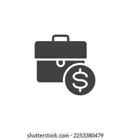 Icono de vector de portafolio financiero. signo plano relleno para concepto móvil y diseño web. Icono de maletín y glifo de dinero. Símbolo, ilustración del logotipo. Gráficos vectoriales