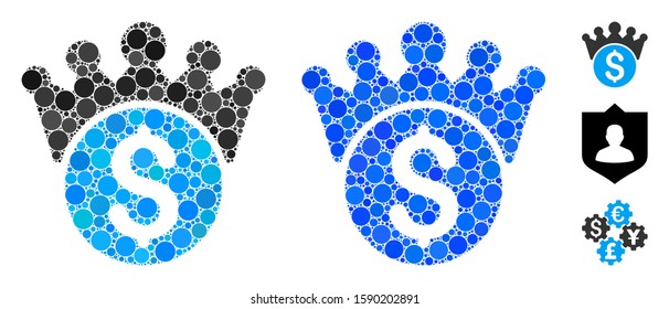 Financial power composition of small circles in different sizes and color tinges, based on financial power icon. Vector small circles are organized into blue composition.