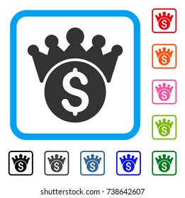 Financial Power icon. Flat grey iconic symbol inside a light blue rounded frame. Black, gray, green, blue, red, orange color variants of Financial Power vector.
