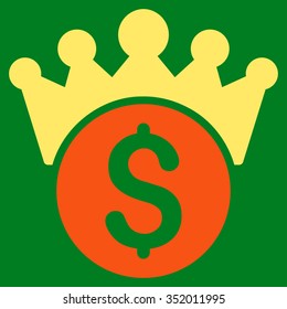 Financial Power vector icon. Style is bicolor flat symbol, orange and yellow colors, rounded angles, green background.