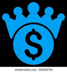 Financial Power vector icon. Style is flat symbol, blue color, rounded angles, black background.