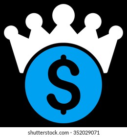 Financial Power vector icon. Style is bicolor flat symbol, blue and white colors, rounded angles, black background.