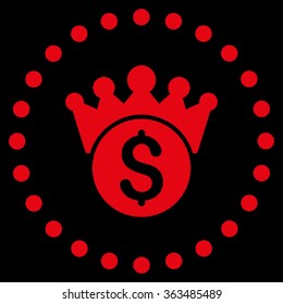 Financial Power vector icon. Style is flat circled symbol, red color, rounded angles, black background.