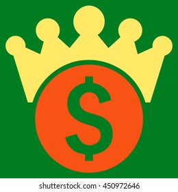Financial Power vector icon. Style is bicolor flat symbol, orange and yellow colors, green background.