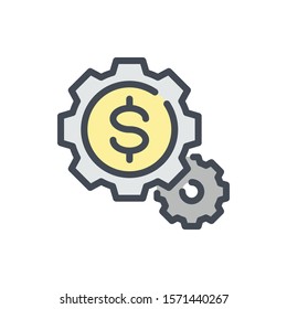Financial preferences and progress color line icon. Gears with dollar vector outline colorful sign.