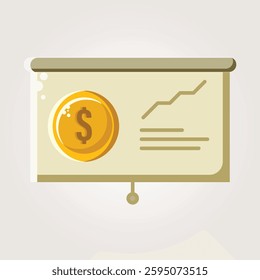 A financial presentation board displaying a dollar coin and a rising trend graph, symbolizing financial success, investment growth, and business expansion.