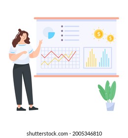 Eine Finanzpräsentation mit flacher Darstellung in bearbeitetem Design