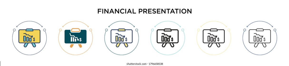 Financial presentation icon in filled, thin line, outline and stroke style. Vector illustration of two colored and black financial presentation vector icons designs can be used for mobile, ui, web