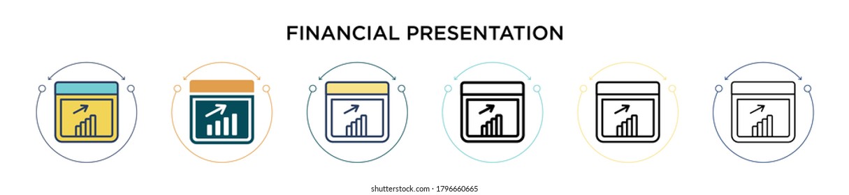 Financial presentation icon in filled, thin line, outline and stroke style. Vector illustration of two colored and black financial presentation vector icons designs can be used for mobile, ui, web