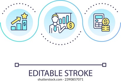 Financial presentation loop concept icon. Prediction and forecast. Income growth. Business report abstract idea thin line illustration. Isolated outline drawing. Editable stroke