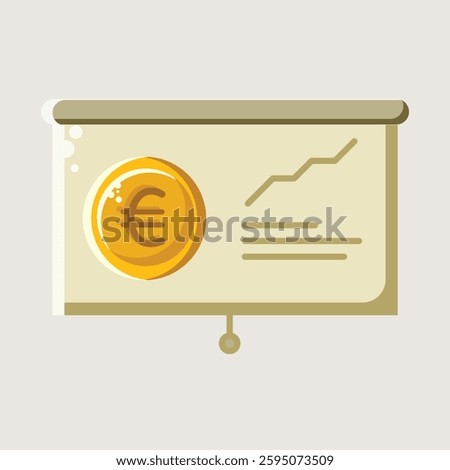 A financial presentation screen featuring a euro coin and an upward-trending graph. A business-oriented vector illustration representing economic growth and investment.