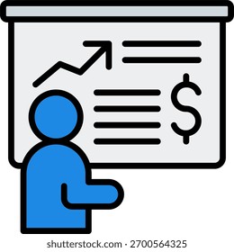 Diseño de Vector de presentación financiera en estilo moderno, análisis de datos y concepto de informe contable, ilustración de finanzas comerciales. Icono de línea llena