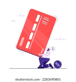 Financial problem, loan or obligation to pay back, money trouble concept, businessman carry big credit card debt burden or loan payment