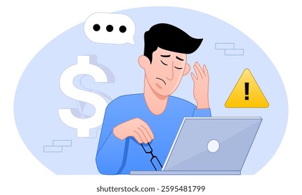 Financial problem, Paying stress concept. No money to pay debts. Vector illustration.