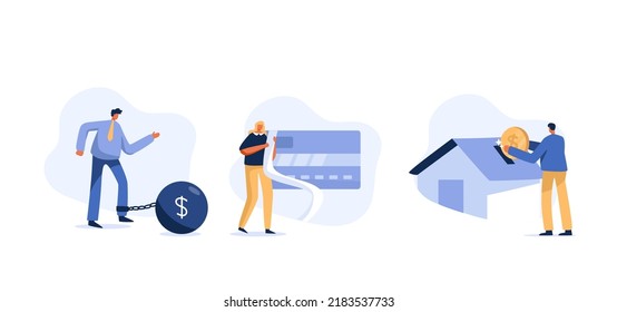 Financial Problems. Credit Card Debt. Home Loan. Financial Failure Or Mistake. Flat Character. Vector Illustration