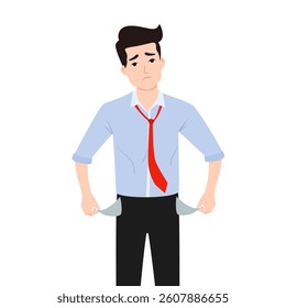 Financial problems, Debt, inflation, deflation, bad debt, household debt, unemployment due to the economic crisis. Young man or businessman with no money in pockets.