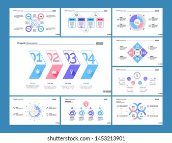 Financial process, bar, flow, doughnut and percentage charts. Business and management concept. Infographic design set can be used for workflow layout, diagram, annual report, presentation, web design.
