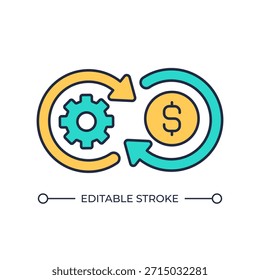 Financial process line color icon. Economical operations, money flow. production efficiency, cost optimization. Isolated vector illustration. Flat colorful symbol design. Editable stroke