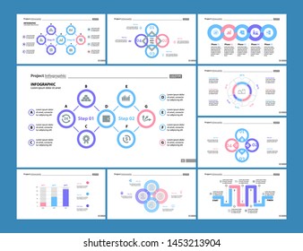 Financial process, pie and bar charts. Business and management concept. Infographic design set can be used for workflow layout, diagram, annual report, presentation, web design.