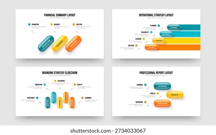 Perfil Financeiro Três Quatro Diagrama de Cinco Passos Slideshow Layout Vetor Ilustração Pacote. Modern Strategy 3 4 5 Opção Infográfico Apresentação Template Set.