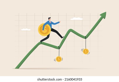 Financial Profit,  Business Optimization, Mutual Fund. Return on Investment financial. budget planning income growth concept. Investors run on the stock chart to reach the profit point.