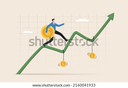 Financial Profit,  Business Optimization, Mutual Fund. Return on Investment financial. budget planning income growth concept. Investors run on the stock chart to reach the profit point.