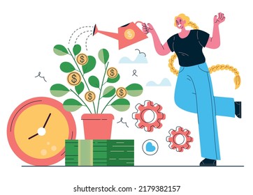 Financial profit money tree success growth isolated graphic design element flat concept
