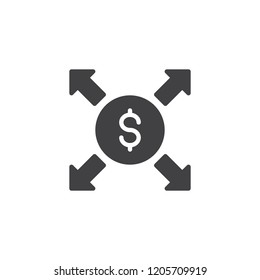 Financial Profits vector icon. filled flat sign for mobile concept and web design. Dollar and arrows simple solid icon. Symbol, logo illustration. Pixel perfect vector graphics