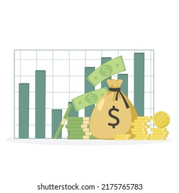 Financial progress chart. Growing income graph. Vector illustration in flat style