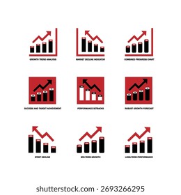 Financial Progress and Market Trend Analysis Bar Chart Icons Set