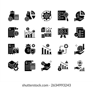 Financial projection icon collection set. Containing budget, forecast, revenue, expense, profit, loss, cashflow, investment, depreciation icon. Simplel flat vector illustration