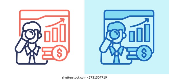 Ícone de Projeção Financeira branco azul Ilustração de Vetor