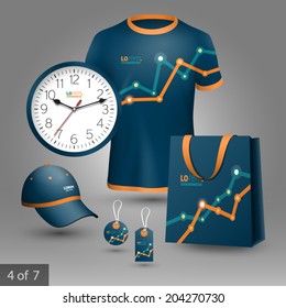 Financial promotional souvenirs design for company with graph. Elements of stationery.