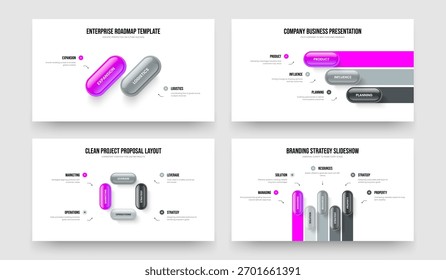 Conjunto de Ilustración vectorial de diseño de presentación de diapositivas de infografía de tres cuatro y cinco pasos. Profesional Insight 2 3 4 5 Paquete de Plantilla de presentación de diagrama de elementos.