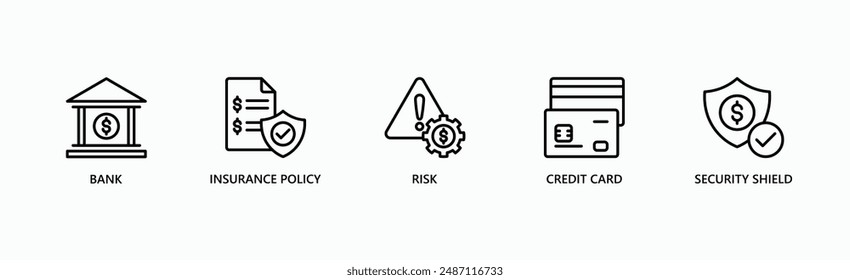 Financial Protection Banner Web Icon Vector Illustration Concept With Icon Of Bank, Insurance Policy, Risk, Credit Card, Security Shield