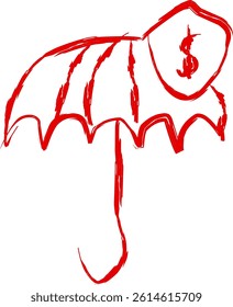 financial protection icon in scribble style. red line scribble icon