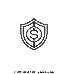 Financial protection line icon. linear style sign for mobile concept and web design. Shield with money outline vector icon. Symbol, logo illustration. Vector graphics